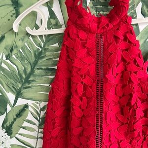 Red eyelet halter dress